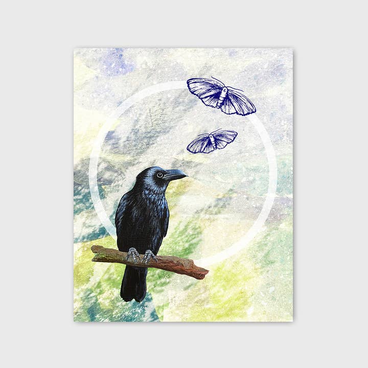 Kunsttryk af krage med møl 8x10" for engroshandel hos Jeanelle Demers