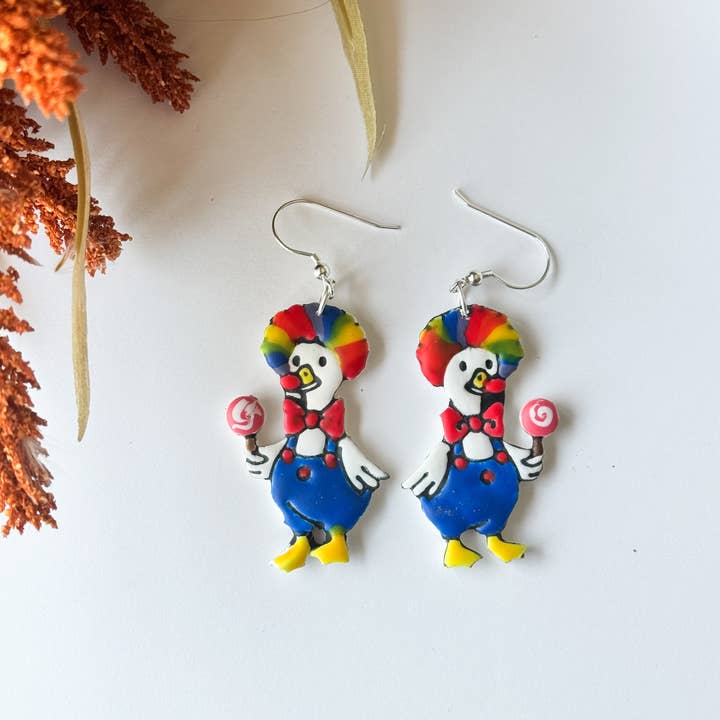 Chicken Clown Clay Earrings: Halloween and other Purchase Wholesale clown wigs. Free Returns & Net 60 Terms on Faire trending on Faire.