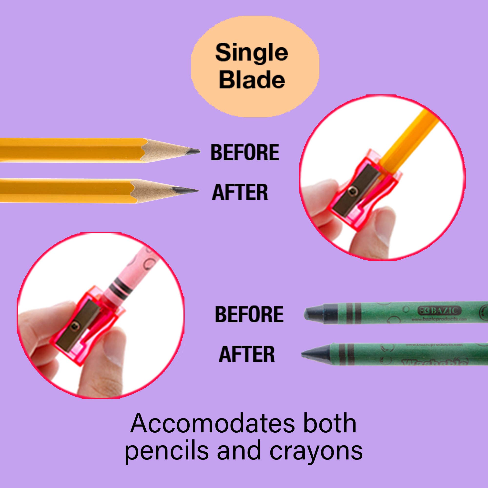 BAZIC Products - Wholesale Pencil Sharpener - Single Blade Square Pencil Sharpener (24/Box)1