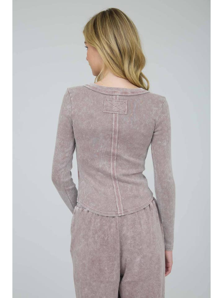 J.O.A - Wholesale Gebreide top - Dames - GEWASSEN LANGE MOUWEN GERIBBELDE HENLEY BREISEL TOP12