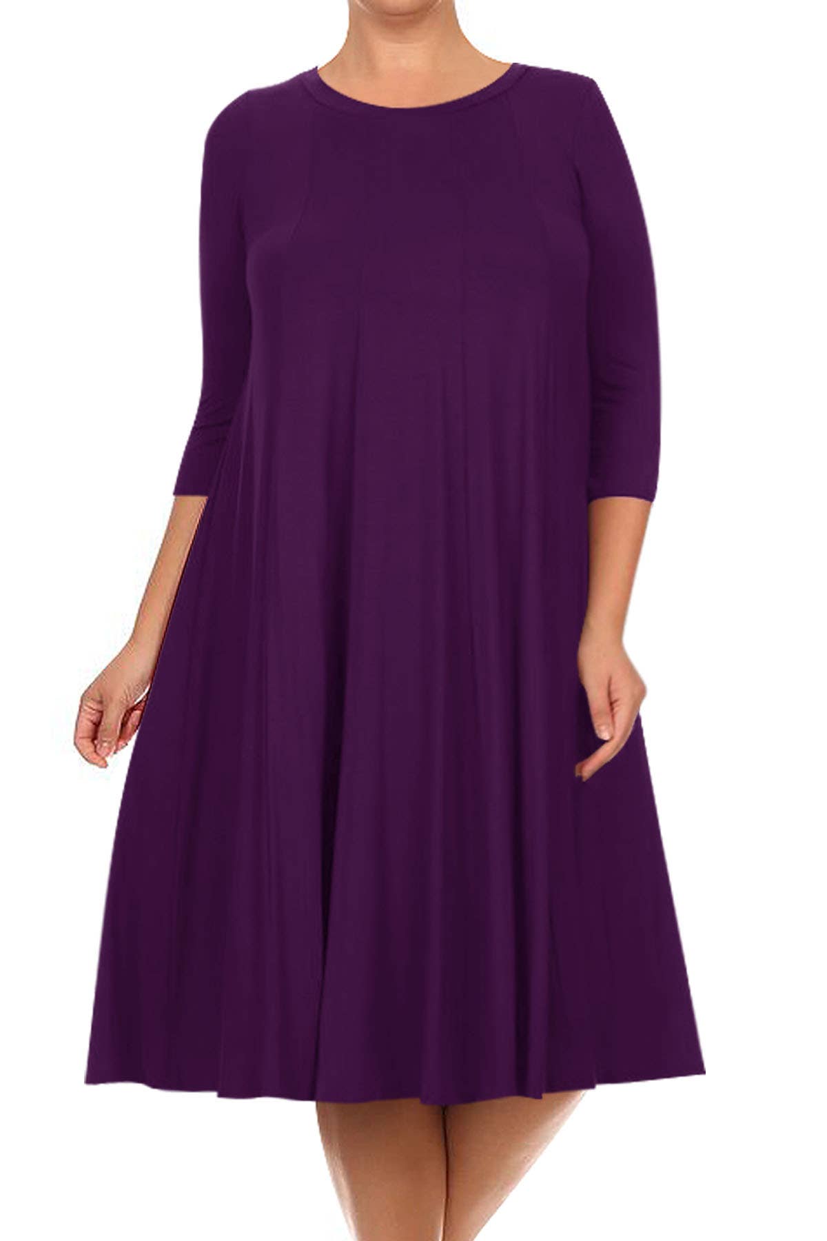 MOA COLLECTION - Vente Robe – femme - Robe plissée trapèze décontractée à manches 3/4 pour femmes de grande taille18