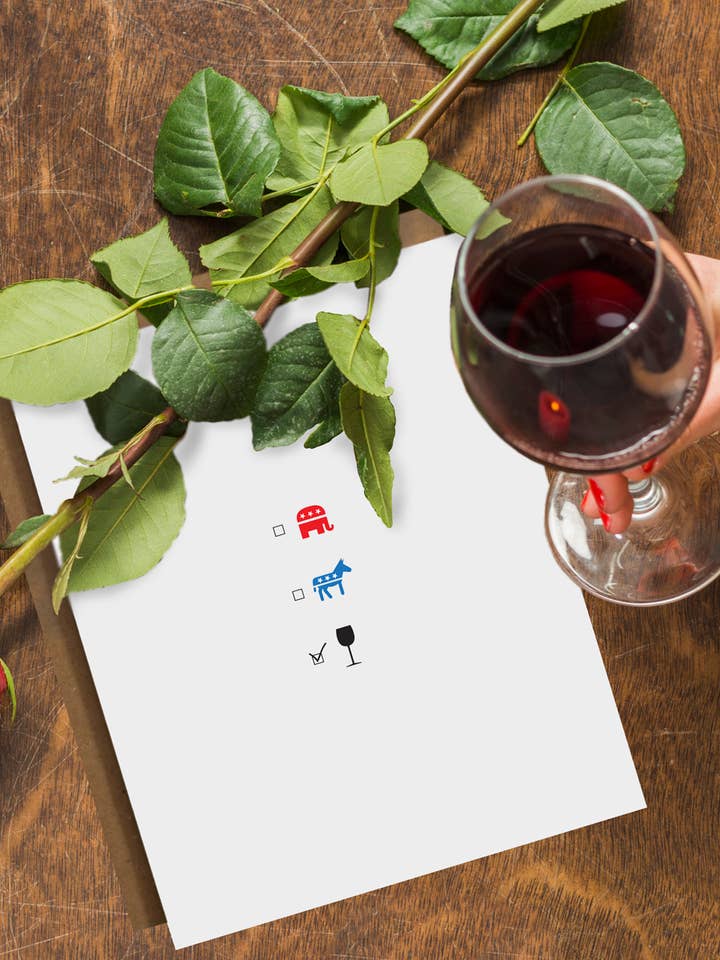 Wine Over Politics Card for wholesale by The Card Bureau