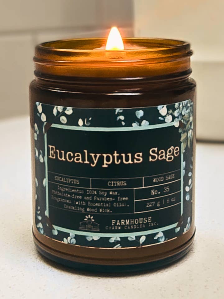 Eucalyptus Sage Soy Candle | Eucalyptus + Lemon + Sage for wholesale by Farmhouse Charm Candles Inc.