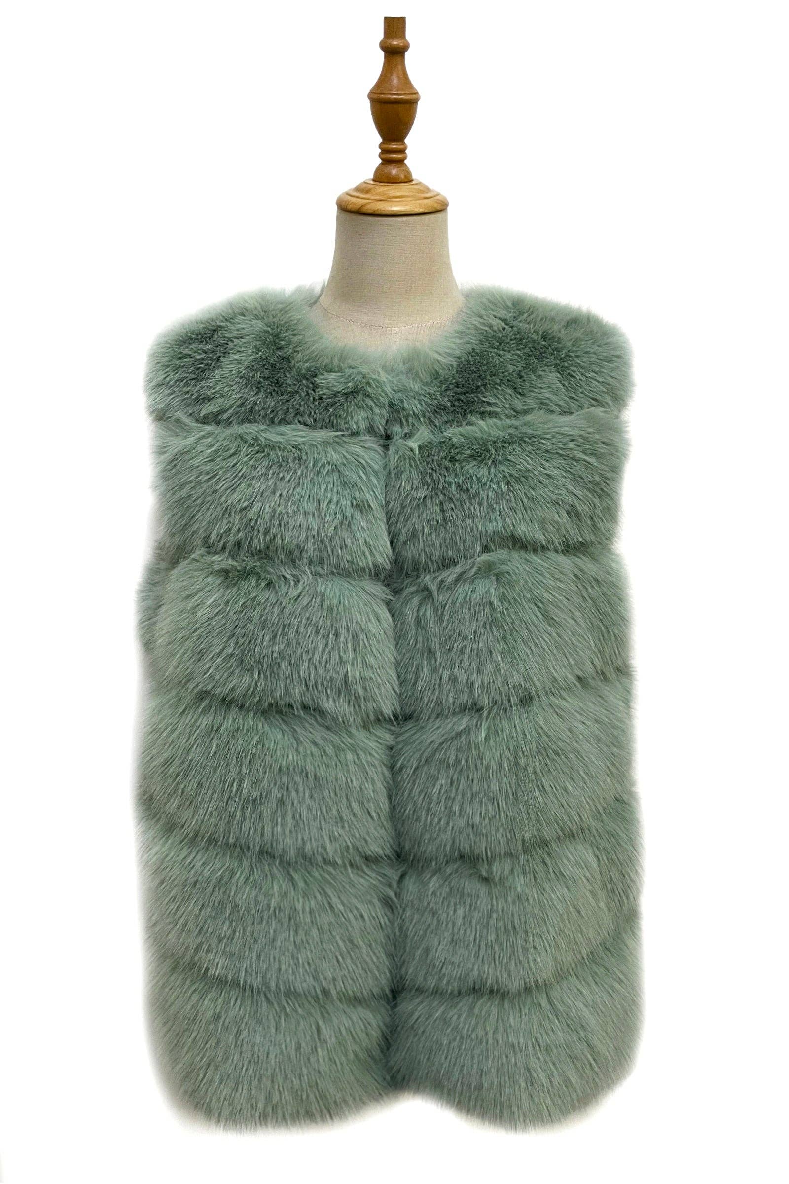 Fashion Scarf World – Großhandel Oberbekleidungsweste – Damen – Schlichte Weste mit Kunstfell und Streifendesign9