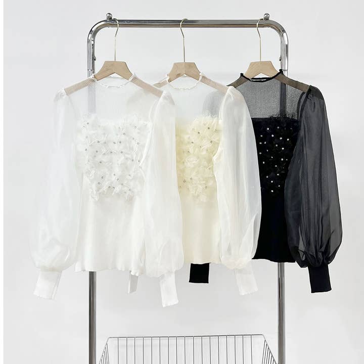 XHHH Inc - Wholesale Blouse - Women's - Floral Embellished Blouse9