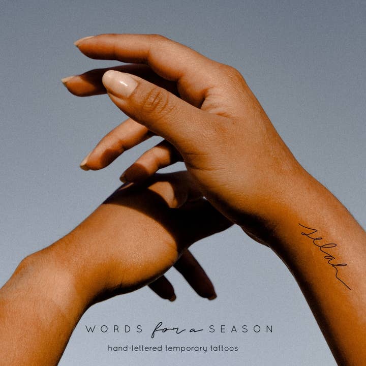 Selah Calligraphy Temp Tattoo | Skin and Hat Tattoo for wholesale by Words for a Season