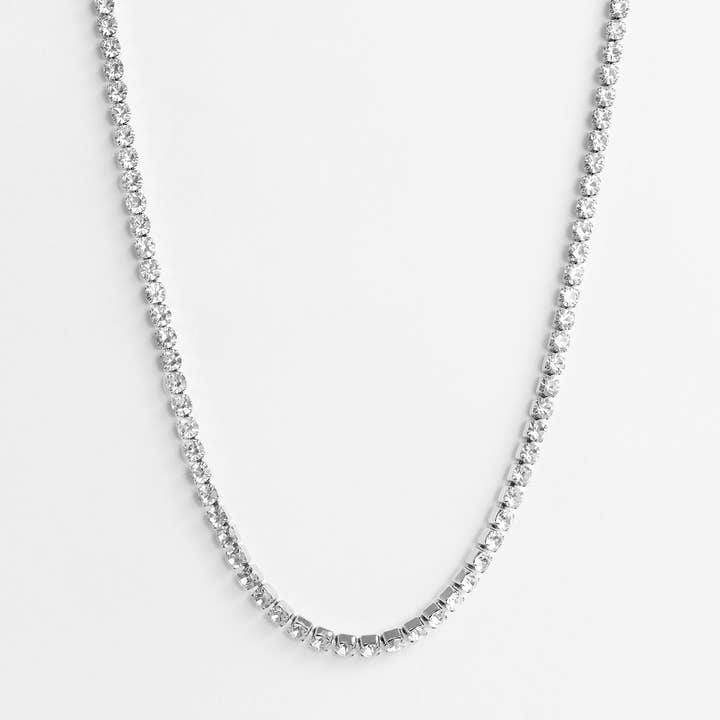 Stainless Steel CZ Tennis Chain Necklace With 2" Extension for wholesale by WJW