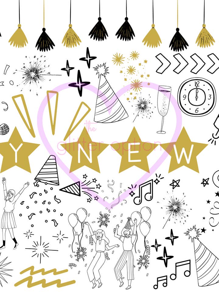 happy new years coloring page for wholesale by the glitter option