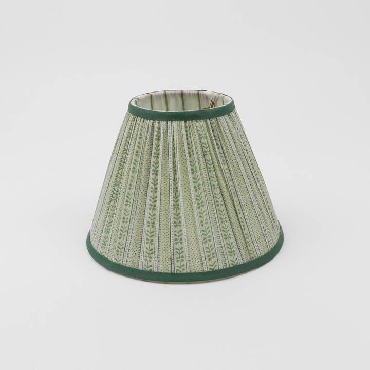 Craft Boat - Wholesale Lamp Shade - BLOCK PRINTED FABRIC PLEATED LAMPSHADE - FLORAL STRIPE GREEN1