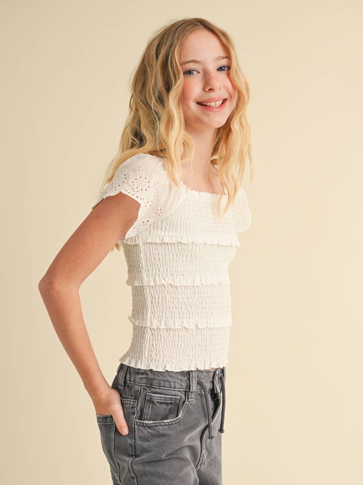 heart and arrow - Wholesale Knit Top - Women's - TWEEN KIDS GIRLS TIERED SMOCKED TOP (7-14)
