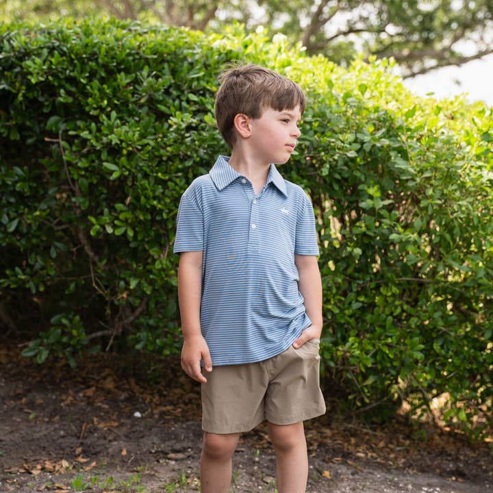 Banks Boys Performance SS Polo Blue/White Stripe for wholesale by Saltwater Boys Company