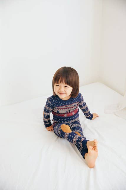 Navy Pyjama en coton bleu marine des Alpes à manches longues en vente sur Faire1