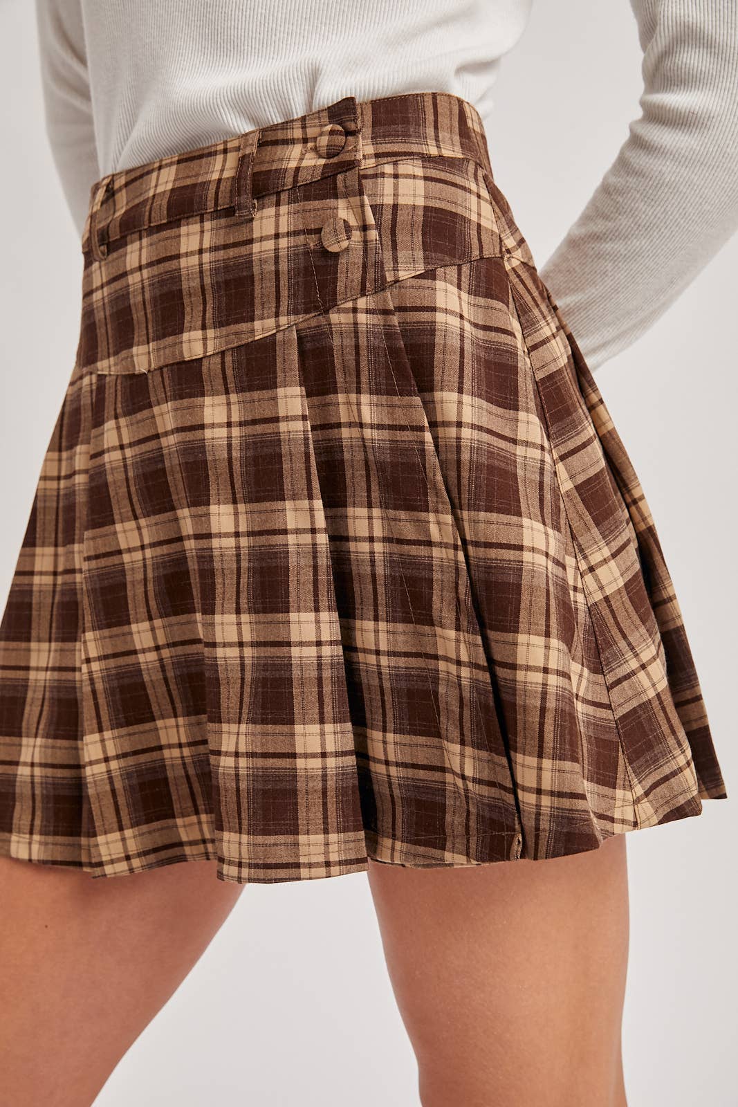 Bluivy – Skort - Mulher por atacado – MINISSAIA PLISSADA XADREZ COM BOTÕES LATERAIS17