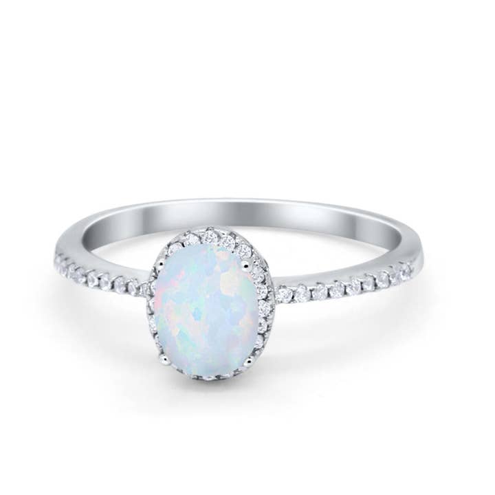 Halo Fashion Ring Oval Lab Created White Opal Accent for wholesale by Blue Apple Imports