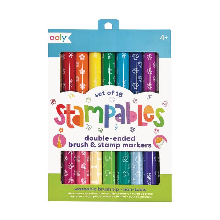 Stampables : Marqueurs à double embout pinceau et tampon (ensemble de 18) pour la vente par OOLY