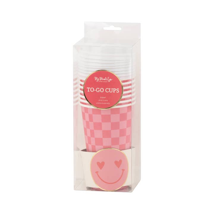 My Mind’s Eye - Wholesale Disposable Cup - PLTG486 - Checker Smiley Face To Go Cups