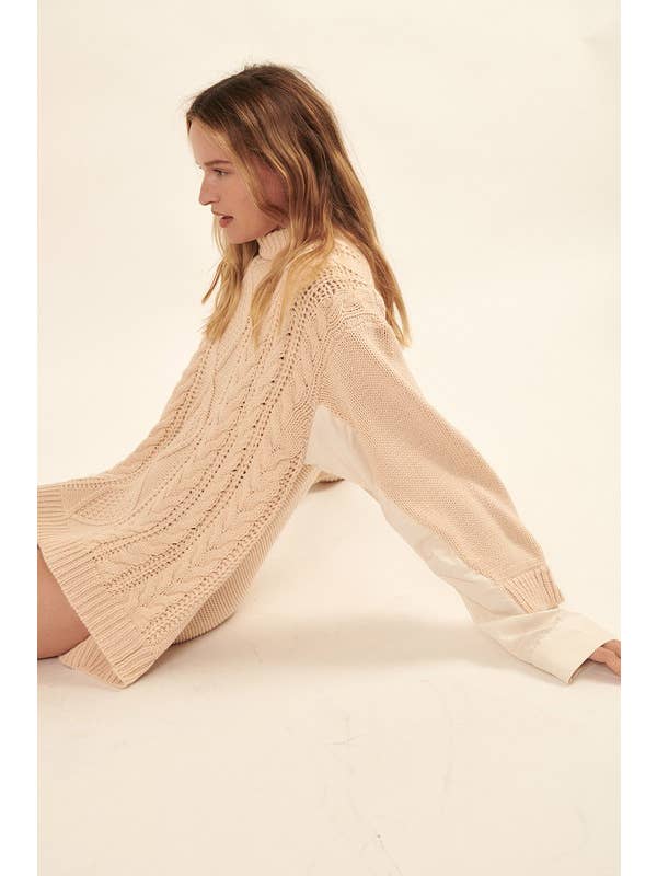 OATMEAL Solid Round Neck Oversize Cable Knit Sweater for wholesale on Faire