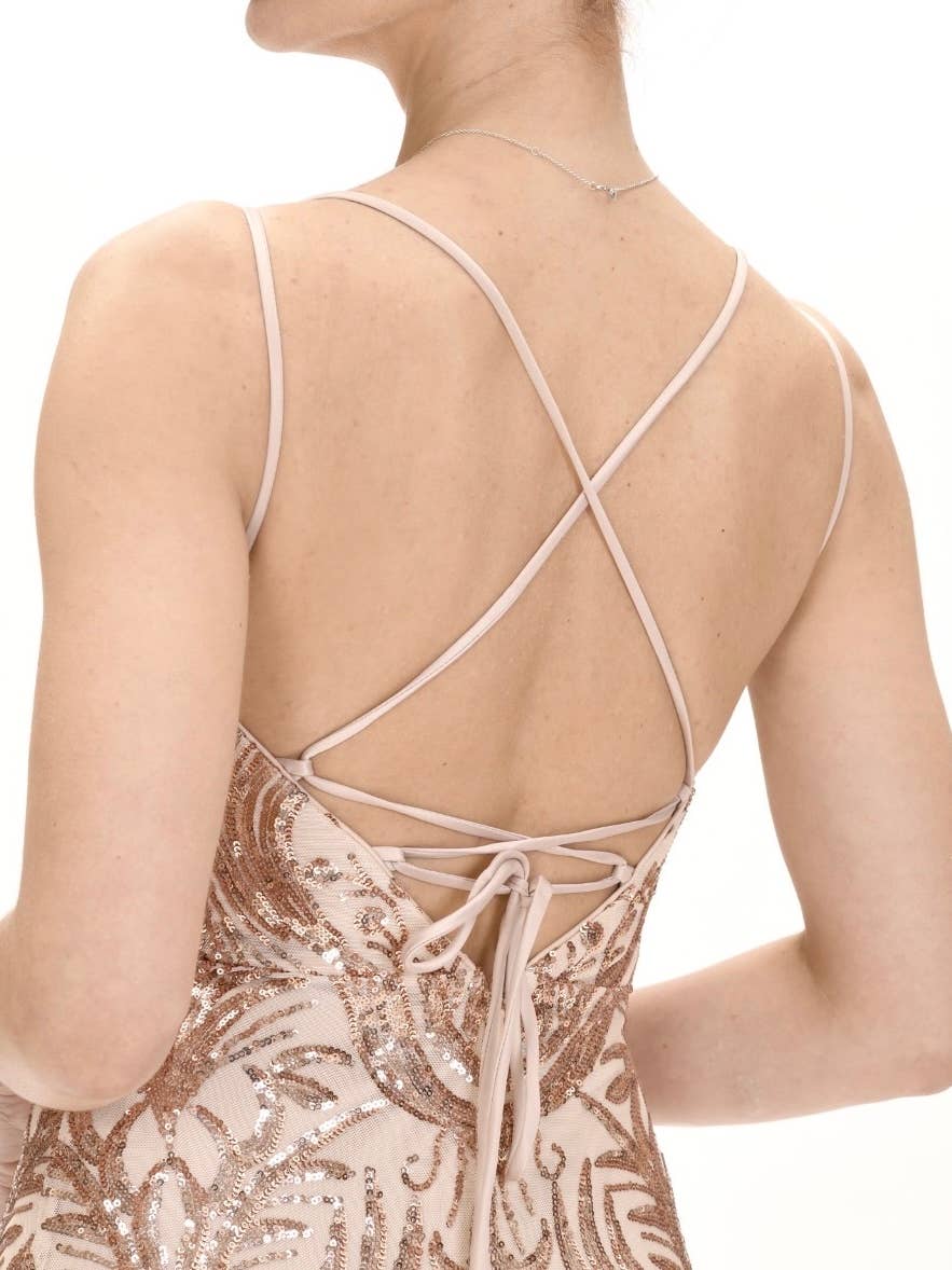 Victoria Moda - Vendita all'ingrosso Abito da sera - Donna - Abito da festa con paillettes, scollo a sirena e schiena scoperta2