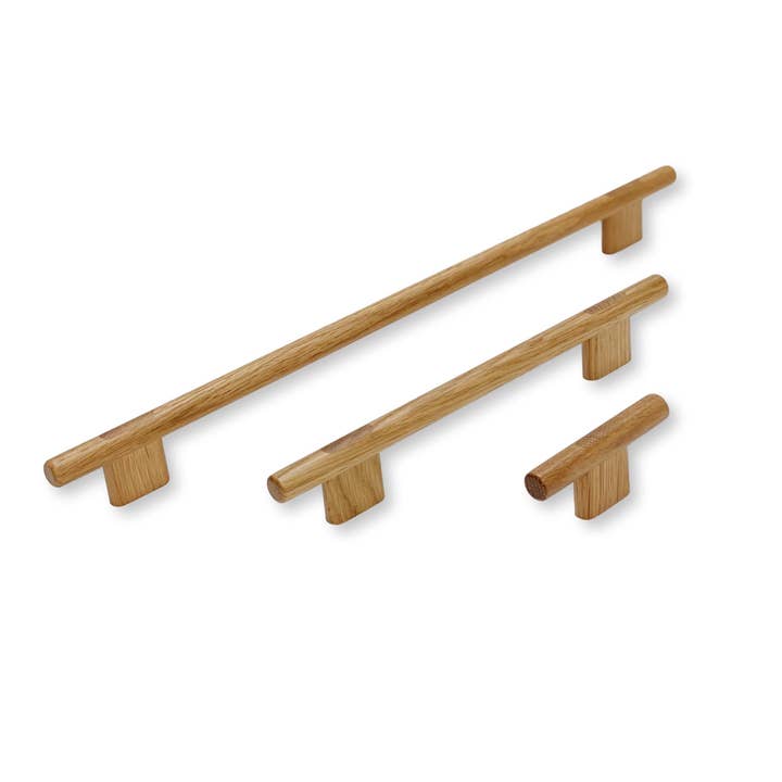 Lacquered Oak "Join" Wood Cabinet Knobs and Drawer Handles for wholesale by Industry Hardware