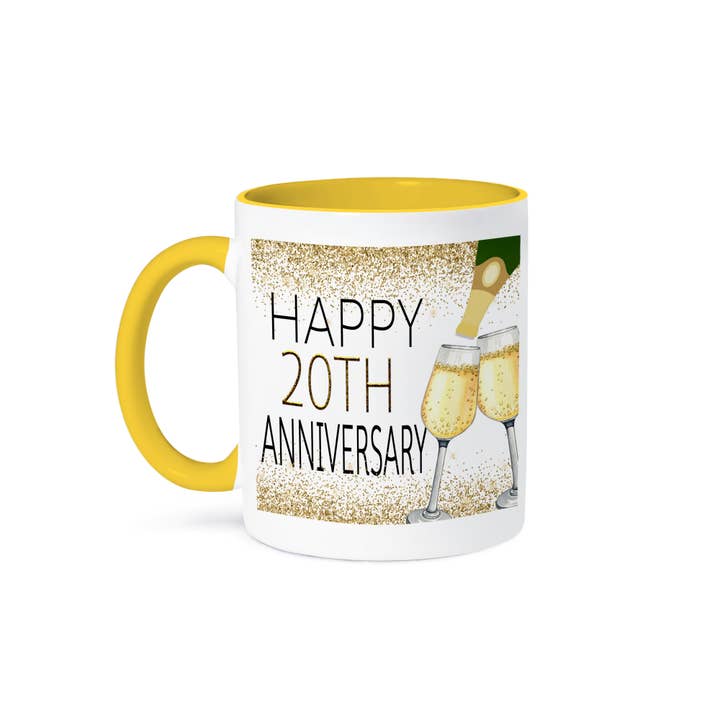 3dRose - Wholesale Coffee mug - 3dRose, Happy 20th Anniversary Image Of Gold Champagne Glasses, Mug