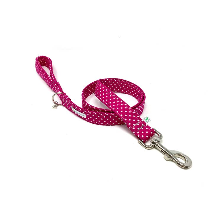 Cerise Pink Polka Dot Padded Handle Dog Lead for wholesale by EcoDogDesigns