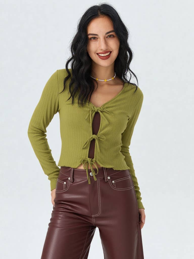 VERY J - Wholesale Knit Top - Women's - VT15148-3-Strap Tie V Neck Crop Top1