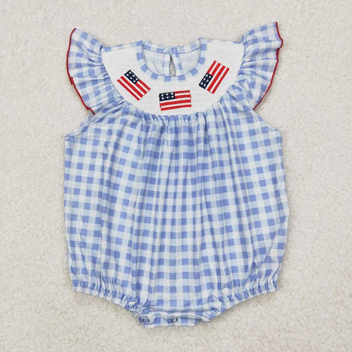 Aier Wholesale - Wholesale Clothing Set - Baby - Smocked Sibling Boys Baby Girls 4th Of July Flags Rompers Dresses