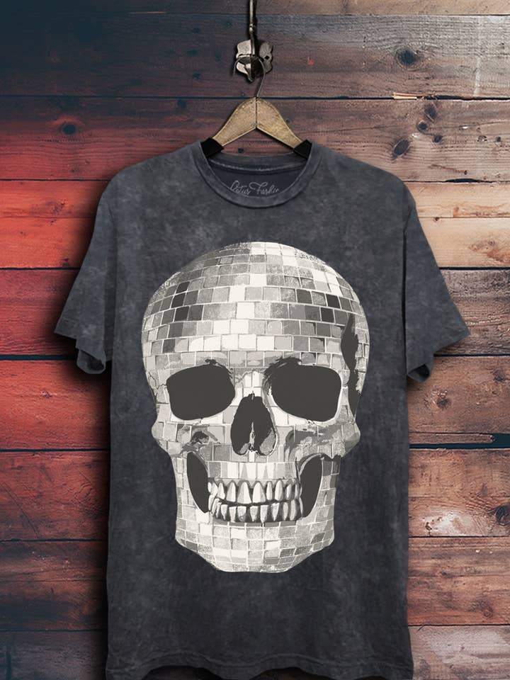 Disco Ball Skull Graphic Top for wholesale by Lotus Fashion Collection