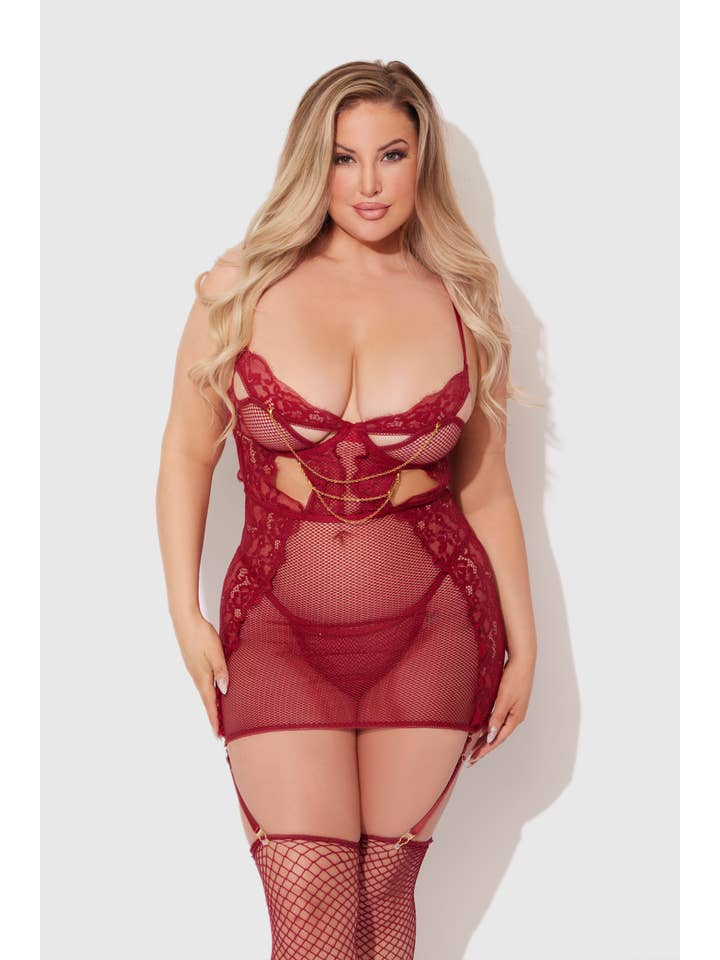 RHUBARB DEZI LACE & CHAIN CHEMISE SET for wholesale on Faire