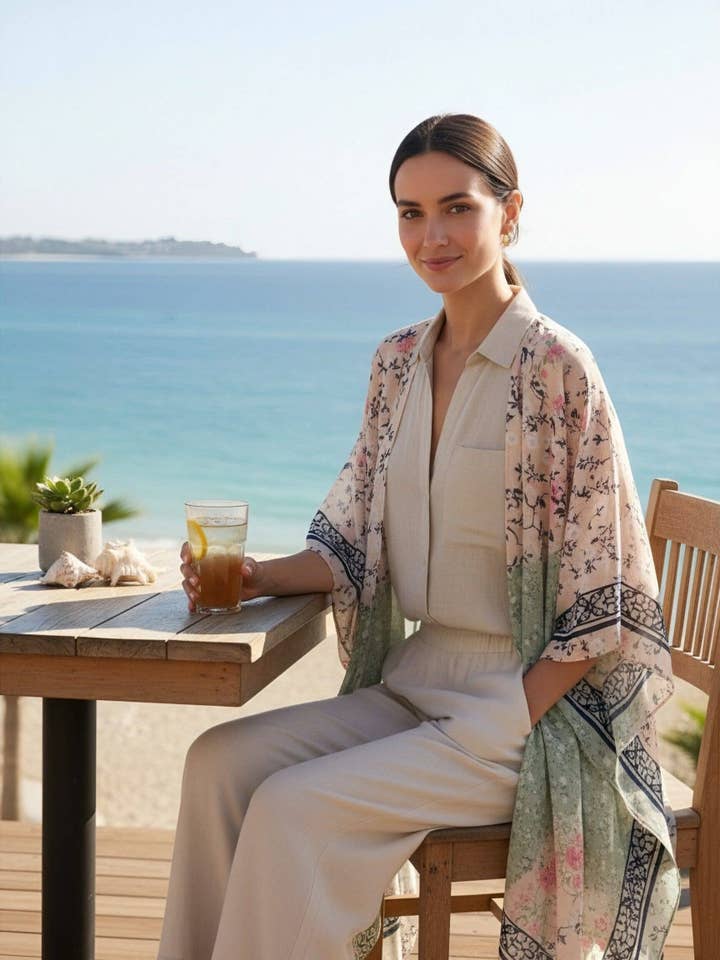 JC Sunny Fashion – Engroshandel Kimono - Dame – JC09115603 Pink-Aqua Daisy Patchwork Kimono8