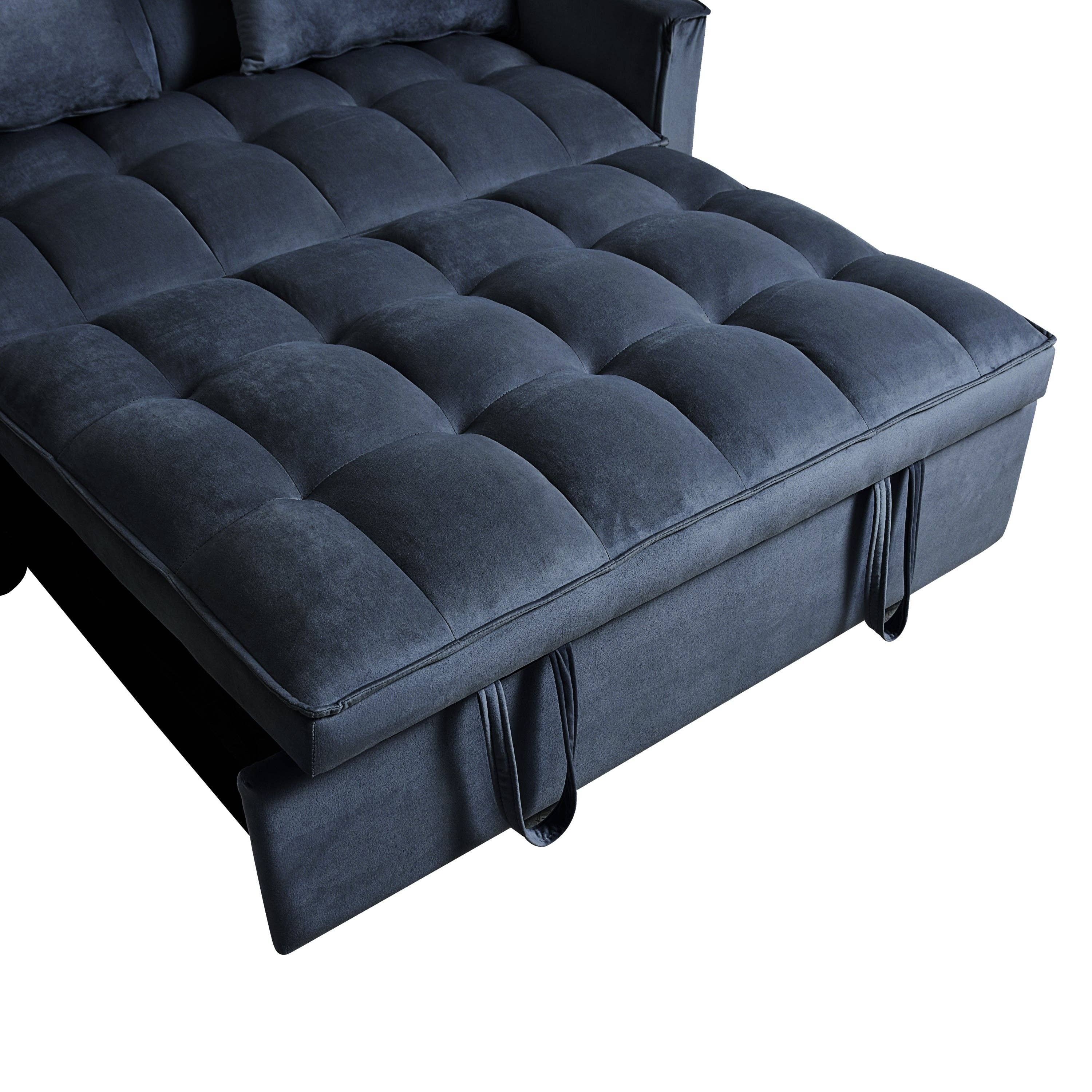 39F Inc. - Wholesale Sofa - 3-in-1 Convertible Sleeper Sofa Bed, Velvet Loveseat-Black12