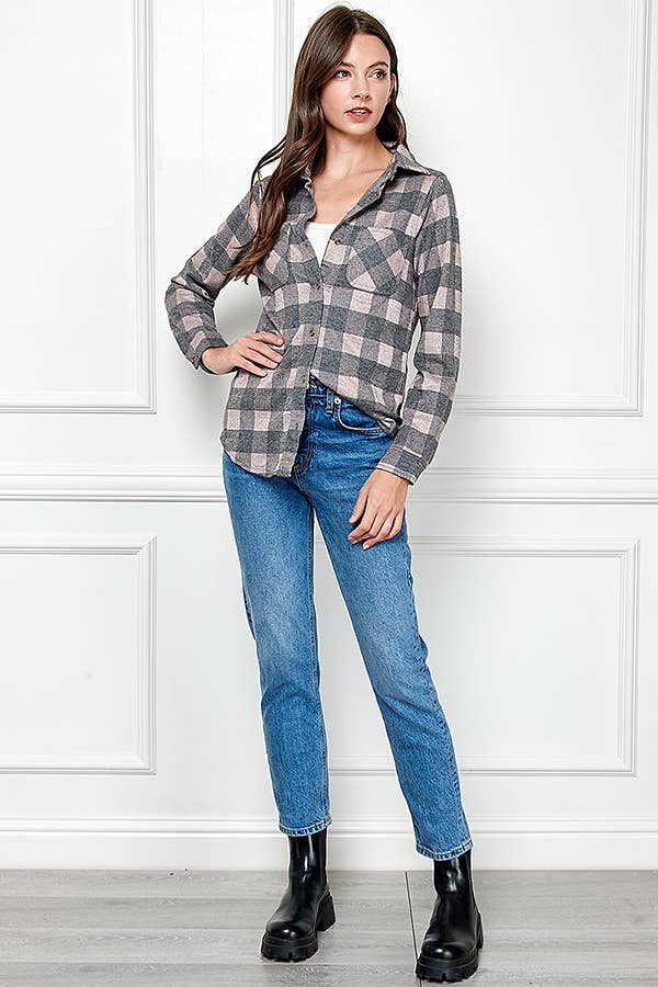 Veracci - Wholesale Button Down Shirt - Women's - Stretch button Up Women Plaid Sweater Shirt33