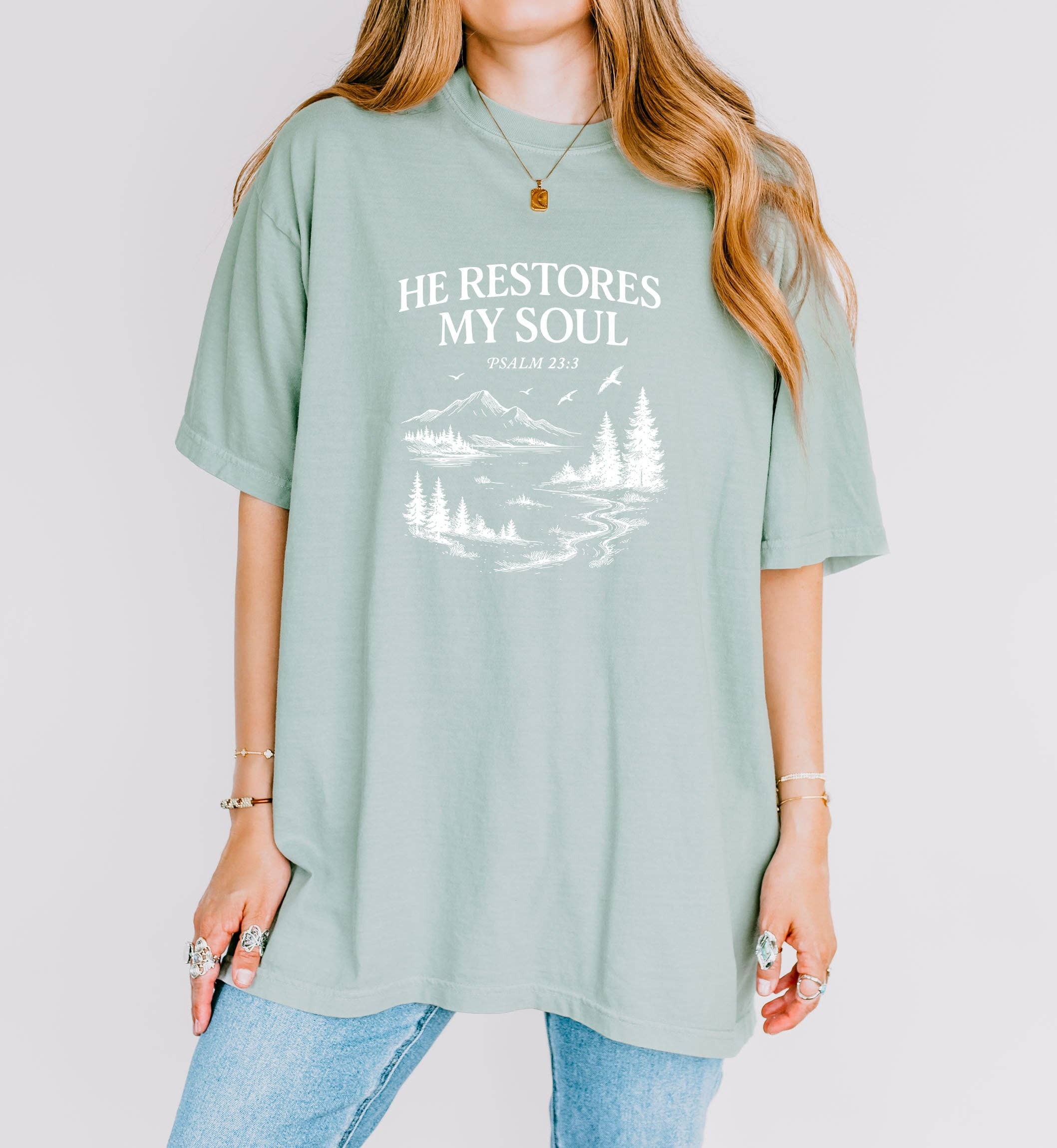Verita Culture - Wholesale Screen Printed T-Shirt - Women's - He Restores My Soul Christian Comfort Colors Shirt4