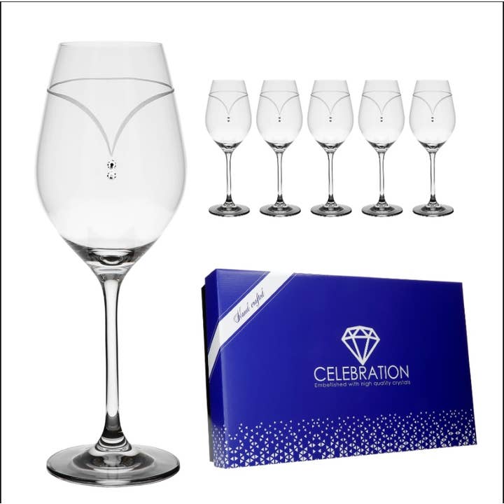 Necklace Etched/Embellished Set of 6 Wine Glasses 360ml for wholesale by Hooli Mooli
