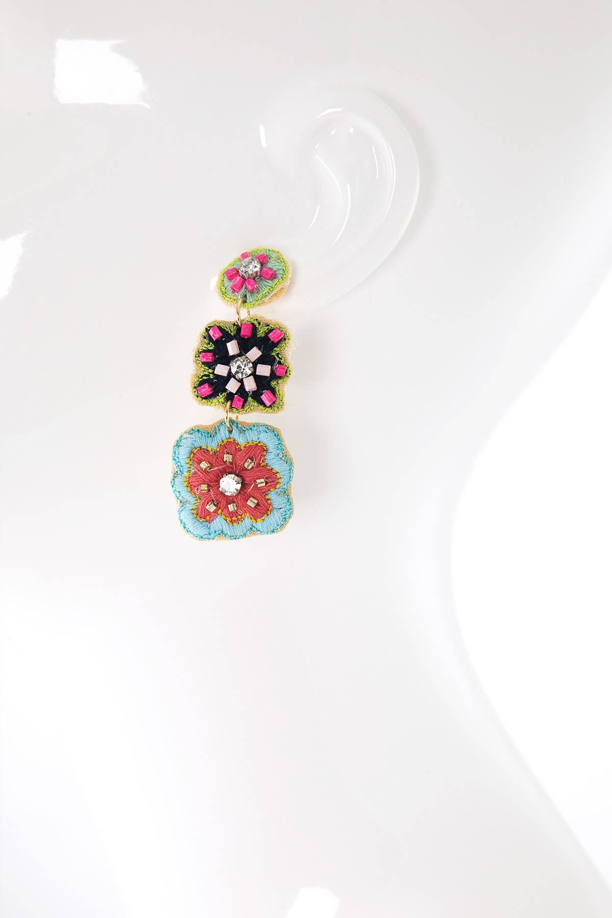 Urbanista - Wholesale Dangle Earrings - Hand Sewed Indian Flower Dangle Earrings2