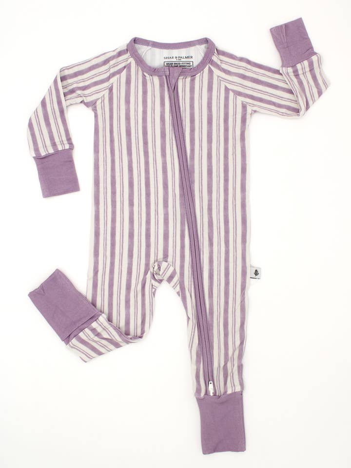 Studio Stripe - Purple Haze - Baby Romper - Double Zipper for wholesale by Shae & Palmer