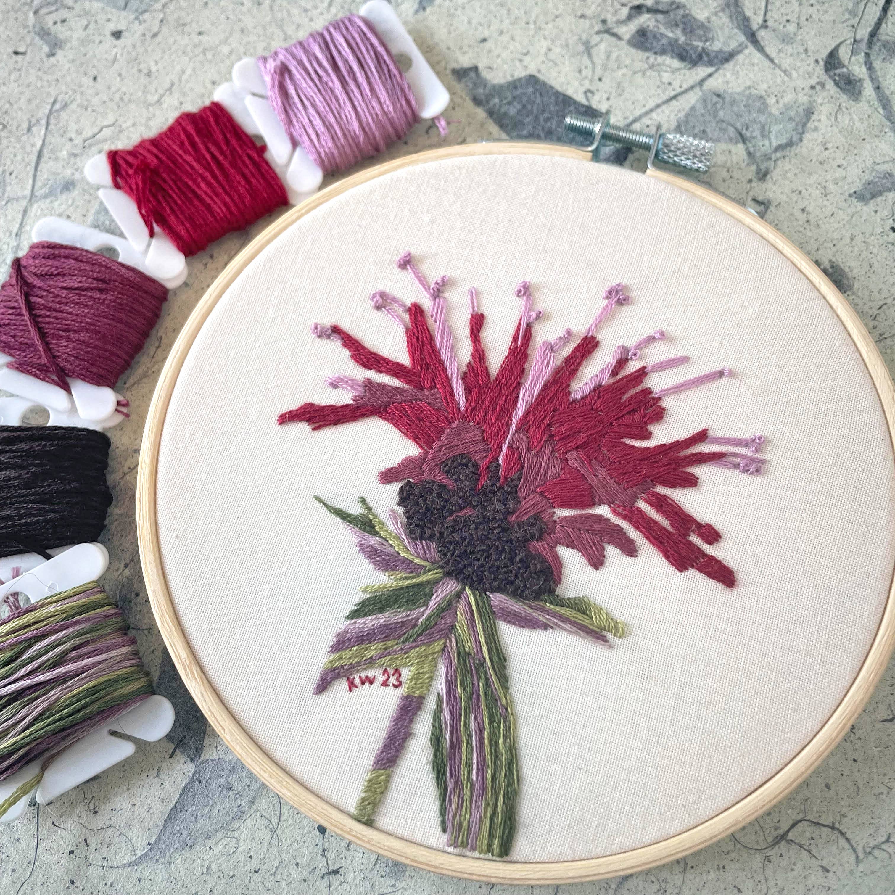 Kate Wyatt Fine Art - Wholesale DIY Craft Kit - DIY Embroidery Kit - Bee Balm (5")3