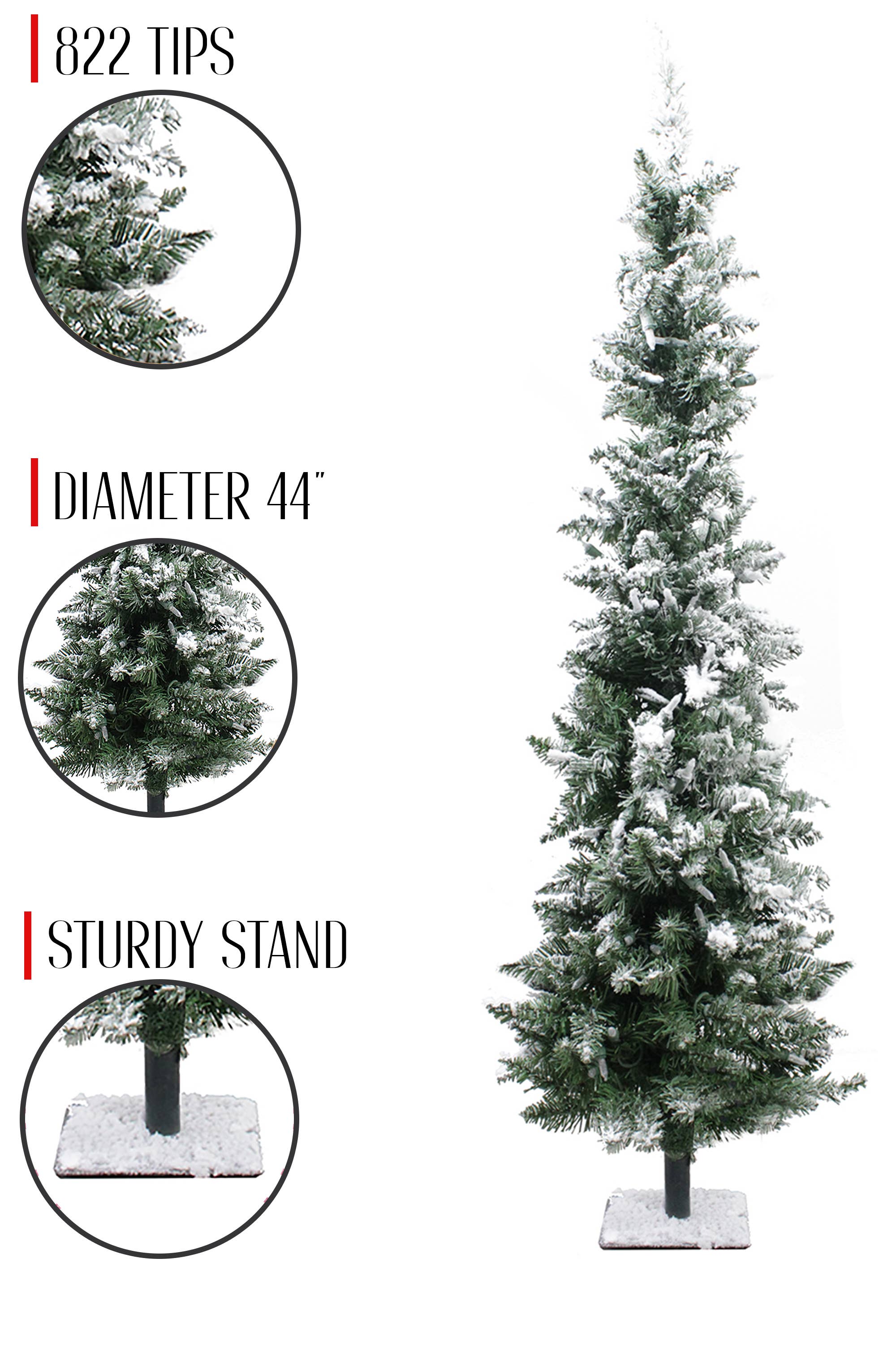 green 3.5' Snow Flocked Pencil Tree with Square Metal Base for wholesale on Faire1