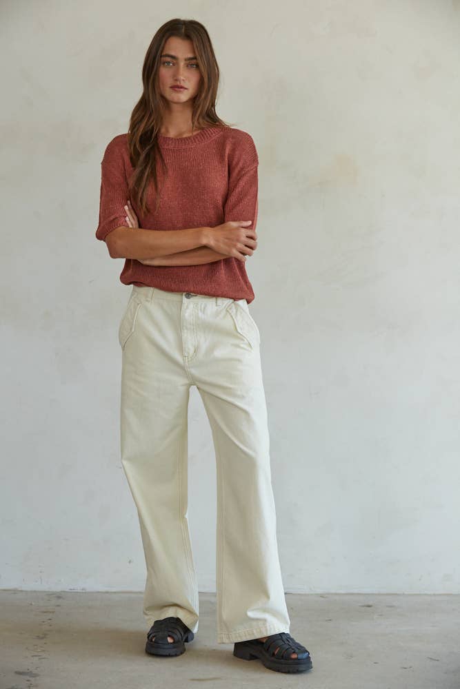 Cream BD322 | Woven Denim Straight Leg Pants (Cream) for wholesale on Faire1