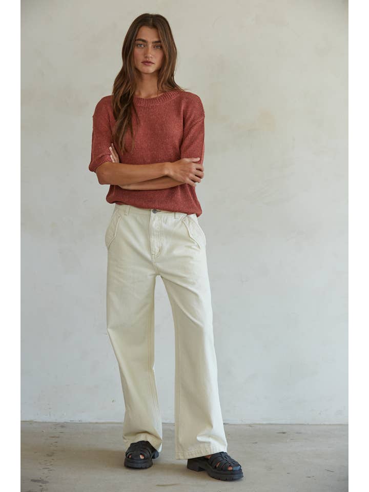 Cream BD322 | Woven Denim Straight Leg Pants (Cream) for wholesale on Faire1