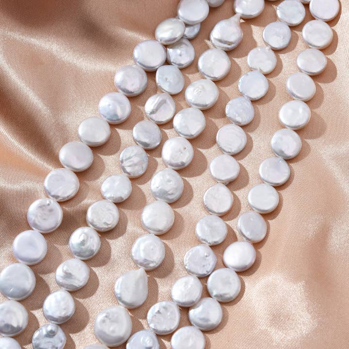 findings4uGem - Wholesale Beaded/Pearl Necklace - Natural Freshwater White Keshi Pearl Coin Pearl Bead FWP0072
