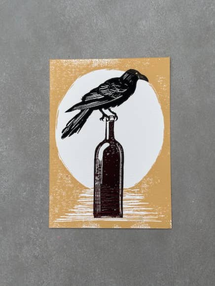 Raven Linocut Art Block Print for wholesale by Jane Martin, Printmaker