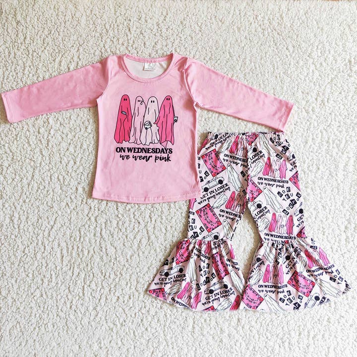 Aier Wholesale - Wholesale Top & Pant Set - Kids - Baby Girls Halloween pink ghost bell pants sets
