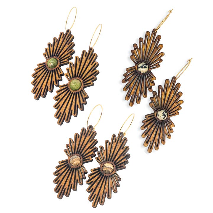 lovelevel – wholesale Dangle earrings – Gemstone Wood Earrings | SUNBURST5