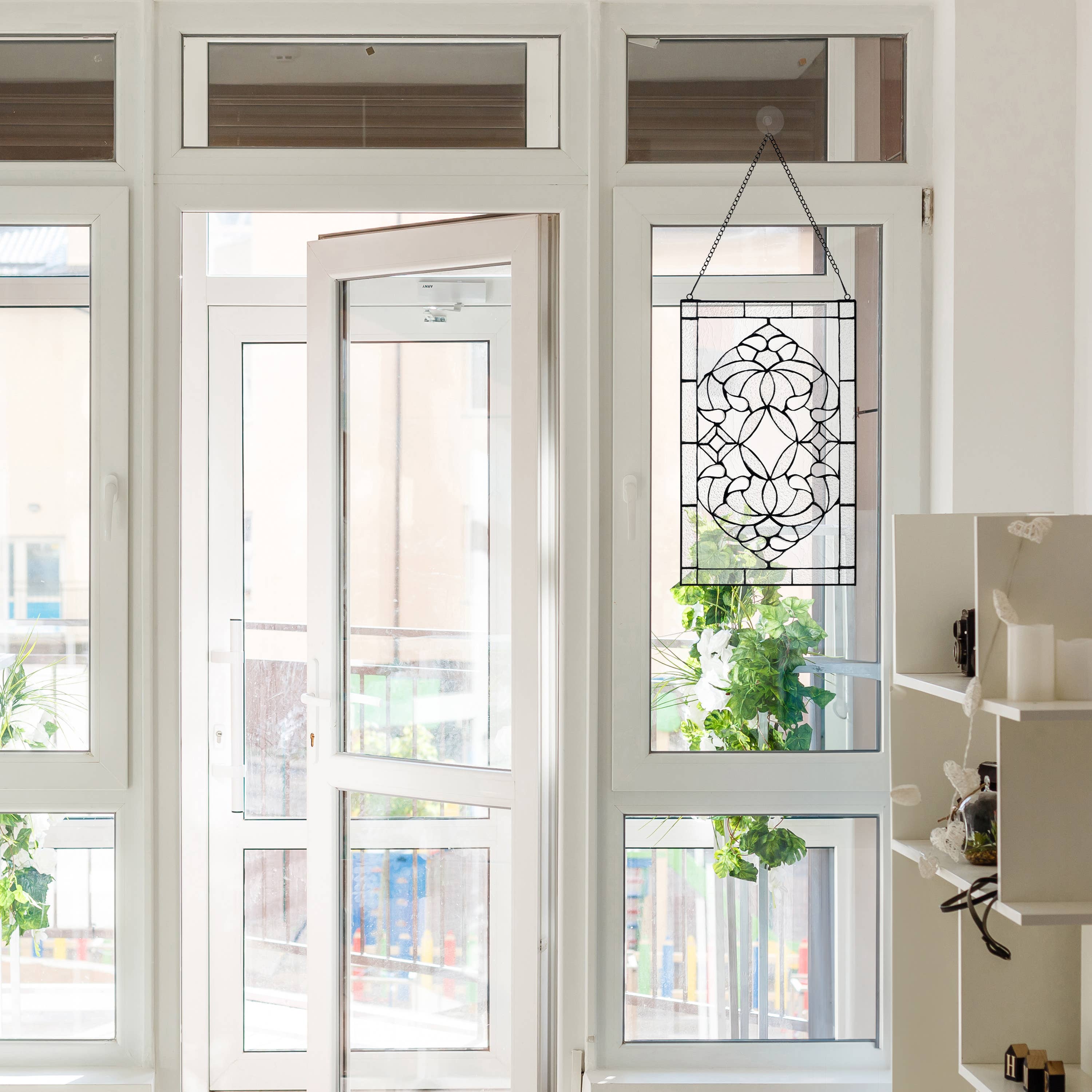 River of Goods - Vente Panneaux décoratifs - Panneau de fenêtre en verre biseauté floral transparent de 20 po H5