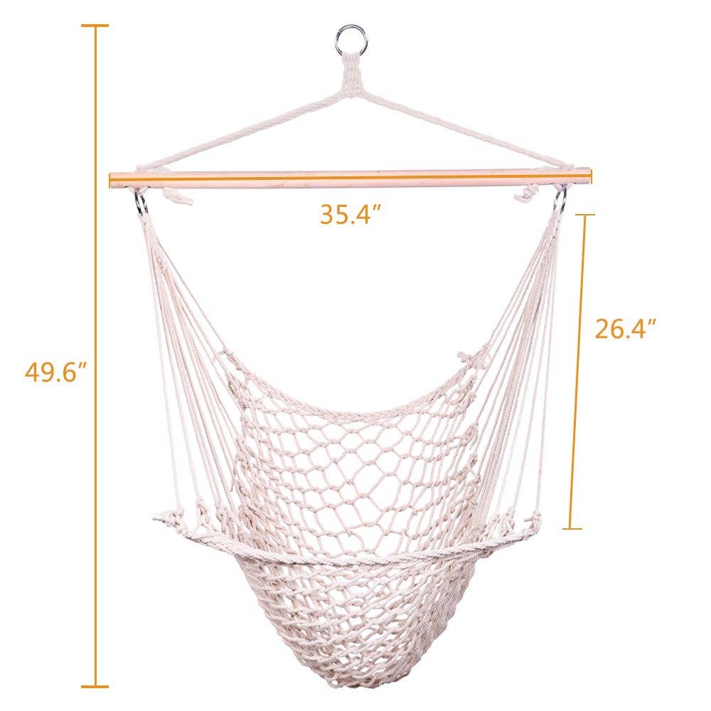 Indoor Outdoor Garden Cotton Hanging Rope Air/Sky Chair Swing Beige Hammocks for wholesale on Faire5