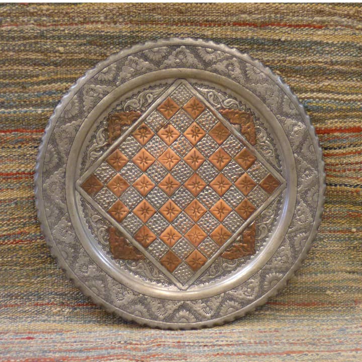 Authentieke kunst Antieke Perzische gegraveerde ronde traanplaat Ghalamzani 20 „rond X 20" rond Abcca0115 voor wholesale door Pandora rugs