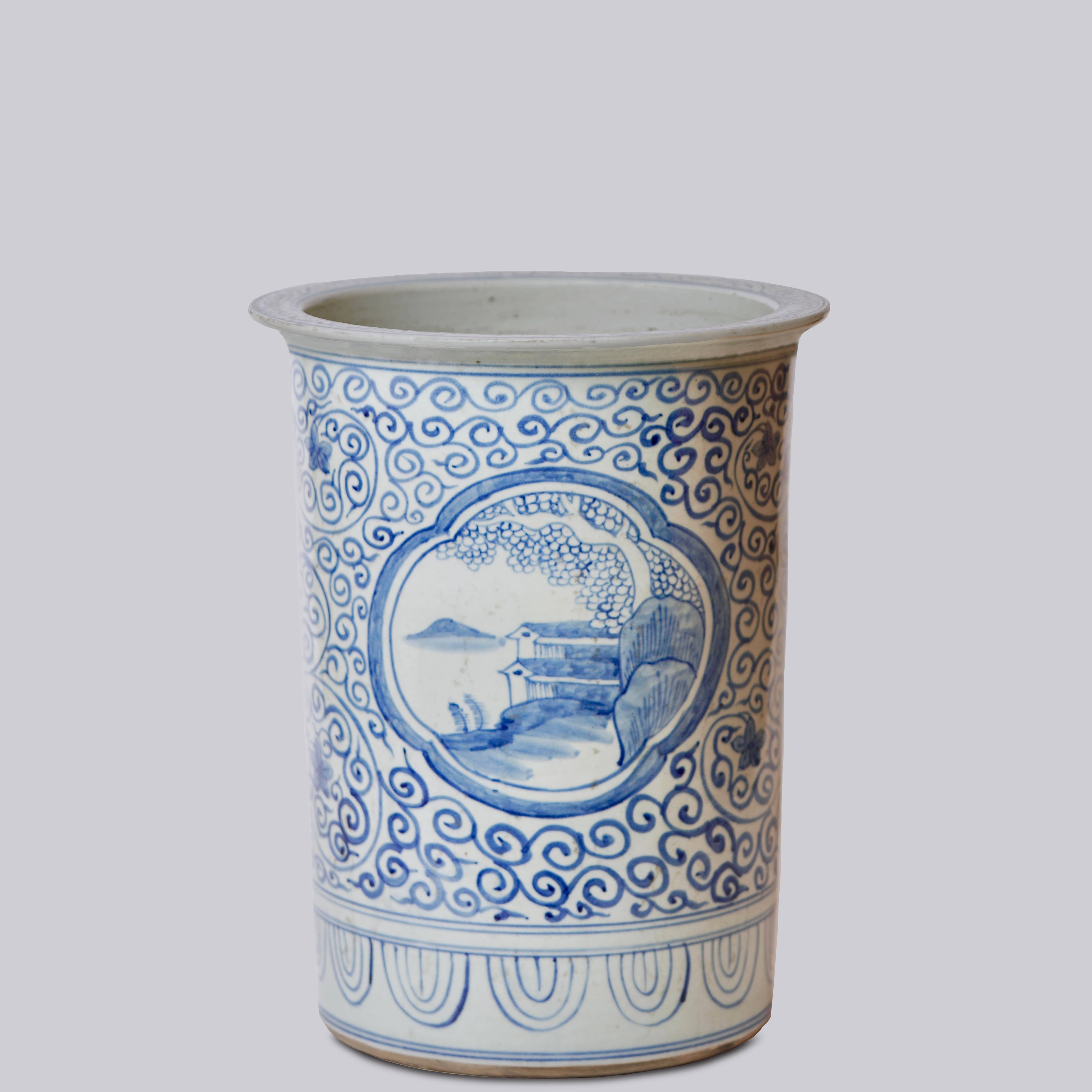 Cobalt Guild - Wholesale Umbrella Stand - Blue and White Rustic Landscape Porcelain Umbrella Stand2