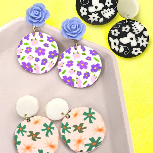 JOSSLYN by wall to wall - Wholesale Dangle Earrings - FLOWER ROUND POLYMER CLAY EARRINGS | 40E287