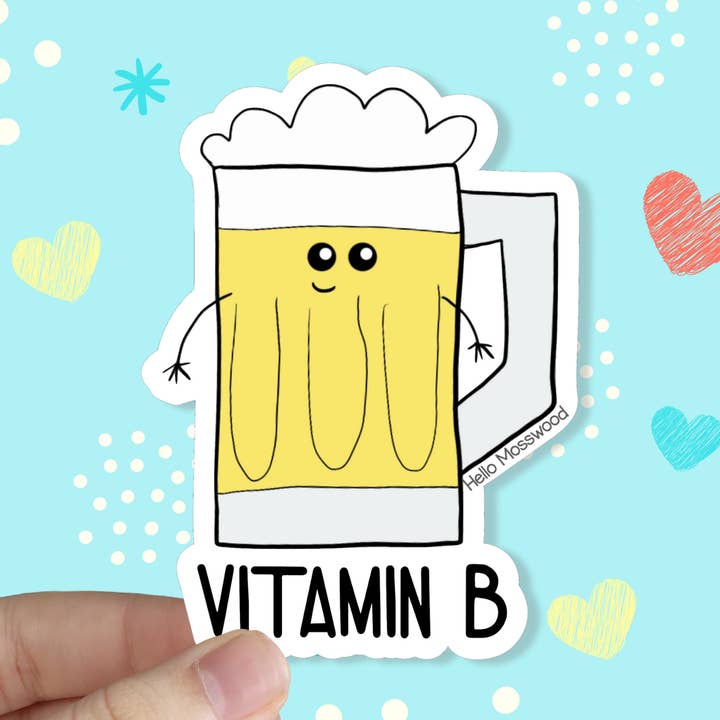 Vitamin B Beer Vinyl Sticker for wholesale by Hello Mosswood